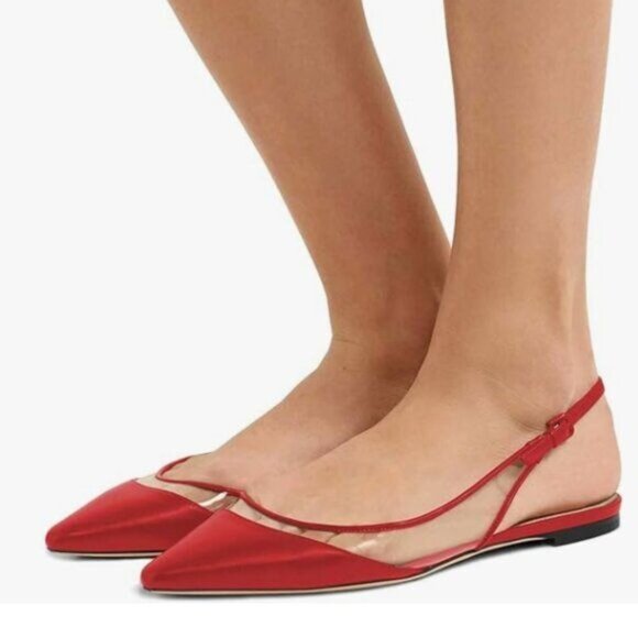 FSJ Red Trendy Pointed Toe Ballet Flats Sandals Slip on Comfort Slingback Pumps - Picture 1 of 8